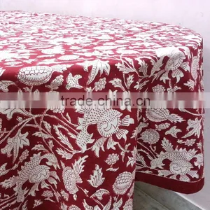 Hand Block Printed Amarnath Red 215 cm Round Tablecloth thumbnail-1