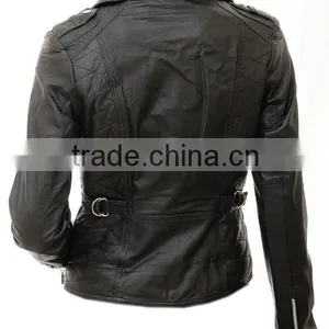 Womens Black Leather Biker Jacket: thumbnail-2