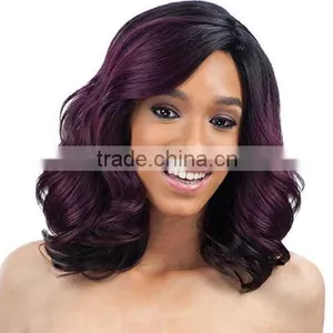 Fashionable Ombre Black & Purple Slight Curly Synthetic Hair Wig thumbnail-1