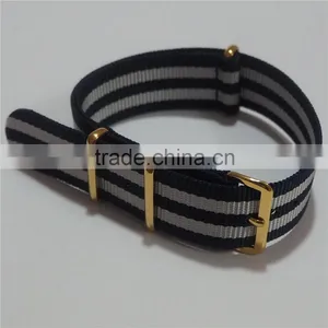 PVD Gold Custom Black Gray Striped Nylon Watch Bands 16MM thumbnail-4