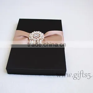 Elegant Black Wedding Invitation Boxes With Brooch thumbnail-6