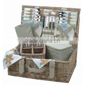 Picnic Basket Insulated Wicker Willow Utensils 4 Man thumbnail-1