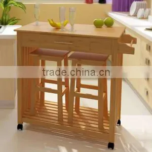 Natural Finish E1 MDF Kitchen Trolley With Stools thumbnail-1