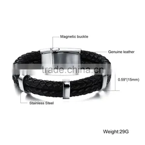 316L Mens Stainless Steel Jewelry Leather Bracelet Wholesale thumbnail-5