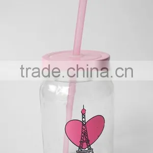 Recycled Valentine's Day Red Lips Design Glass Drinking Jar With Lid thumbnail-2