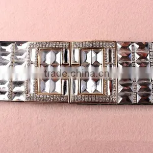 Wholesale Rhinestone Paved Alloy Buckle Elastic Sex Women Lady Waist Belt thumbnail-3