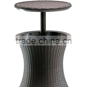 Patio Garden Adjustable Rattan Brown Pool Cooler Table thumbnail-5