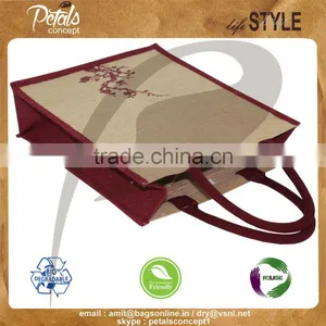 Three Bottle Jute Wine Bag With Wooden Cane Handle thumbnail-3