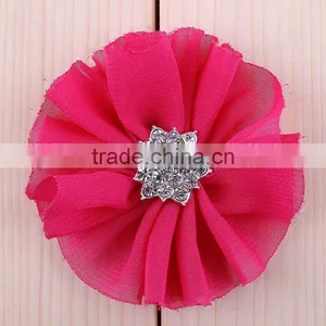 Fabric Chiffon Flower With Rhinestone in Center for Kids Hair Accessories thumbnail-1