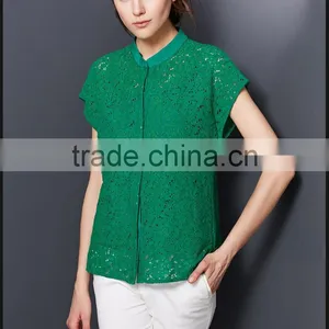 The New Model Fashion Ladies Elegant Hollow Out Bud Short Sleeves Shirt Lace Blouse for Women Bangkok thumbnail-1