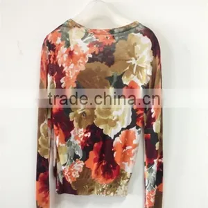 Women's V-neck no Hand Feeling Reactive Printing Cardigan Sweater thumbnail-2