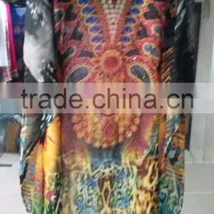 SILK CREPE Crystal Embellished Lace up Kaftan CAFTAN Tunic Poncho Blouse thumbnail-5