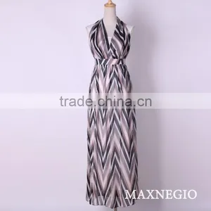 European Simple Long Chevron Maxi Dress thumbnail-1