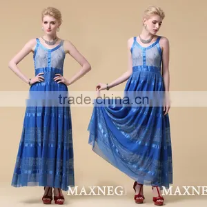 Spaghetti Strap Sheath Mid-Calf Holiday Skirt Long Blue Summer Maxi Dresses thumbnail-1