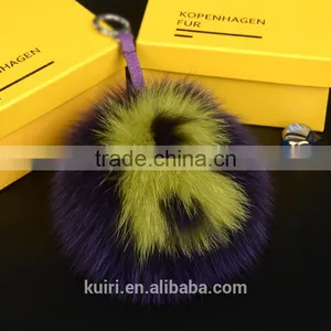15CM Big Fluffy Bag Bugs Pom Pom Keychains Handmade Alphabet Real Fox Fur Ball Key Chain Bag Charm Monster Letter Pompoms thumbnail-3