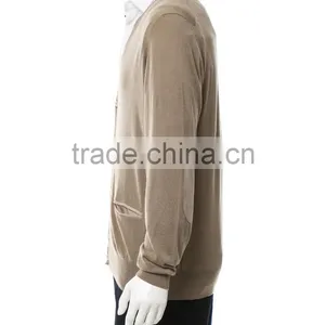 High Quality Light Weight Knitted Yellow Button-Closured Cashmere Sweater Men With Sleeve Patches thumbnail-2