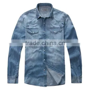 Denim Long Sleeve Shirts Double Pockets Stitching Men Shirts thumbnail-1