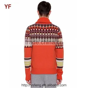 Korea Style Orange Pattern Lapel Wool Man Sweater thumbnail-2