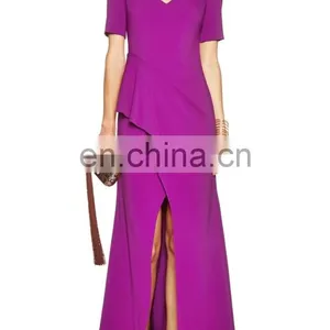 Latest Fashion Purple Evening Dress Front Slit Purple Crepe Evening Gown, Evening Dress China thumbnail-2