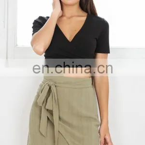 Plain Crop Tops Wholesale Custom Ladies Black Sexy Crop Tops thumbnail-3