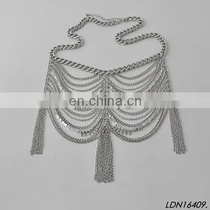 NEW WOMEN SILVER MULTI LAYERS TIE TUXIDO CHAINS WAVE METAL BODY JEWELRY thumbnail-2