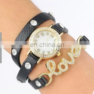Newest Design Women Watches Retro Faux Leather Quartz Wristwatch With Bronze LOVE Word Luxury Watches Ladies thumbnail-1