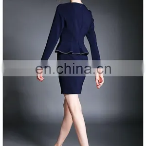 Ladies High Quality Navy Dress Above Knee, Peplum Waist Dress for Fall thumbnail-5