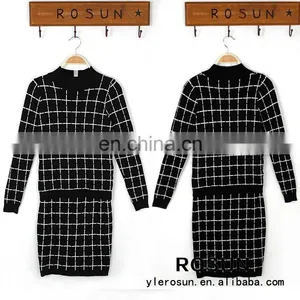 Whloesale Custom Leisure Sweater With Plaid Pattern Wholesale Women Crop Top Sweat Suit thumbnail-1