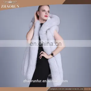 1-1.5kg Anti-shrink Long Type 100% Real Winter Hooded Fox Fur Vest and Fur Coat thumbnail-2
