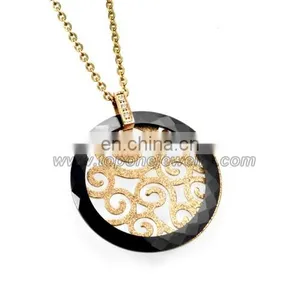 Chinese Wholesale Jewelry Flower Engraved Round Ceramic Pendant thumbnail-1