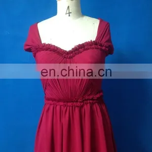 Real Picture 2016vestidos de Fiesta Elegant Red Sweetheart Long Chiffon Evening Dress Cap Sleeve V-back Party Dress thumbnail-4
