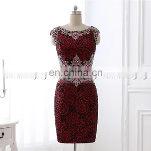 New Arrival Two-Piece Cap Sleeve Sheath Lace Beaded Cocktail Dresses LX345 thumbnail-1