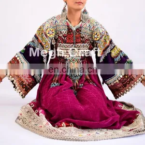 Afghan Kuchi Dress - Tribal Banjara Dress - Indian Gypsy Vintage Coins Dress - Woman Fashion Beaded Embroidered Kuchi Dress thumbnail-2