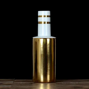 European Electroplate Gold Stripe White Jingdezhen Ceramic Vase For Showroom Decor thumbnail-4