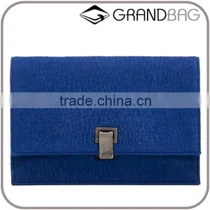 Blue Felt Genuine Leather Evening Clutch Bags Lady Hand Bag Leather Hangbag thumbnail-1