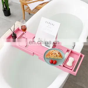 Unique Design High Quality Extending Side Leisure Bamboo Bathtub Caddy Tray thumbnail-2
