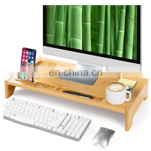 Bamboo Monitor Stand Riser Bamboo Desk Monitor Storage Organizer for Home and Office Computer Desk Laptop Printer TV Cellphone thumbnail-1
