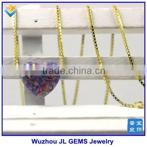 10mm Opal Heart Sterling Silver Heart Opal Necklace/ Synthetic Opal/ Heart Opal Charms thumbnail-2