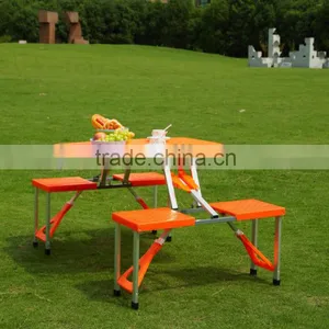 Outdoor Folding ABS Plastic Picnic Table With 4 Seats Color Orange Quality Choice thumbnail-1
