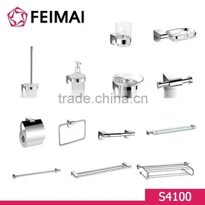 Wall Mounted Brass Zinc Alloy Chrome Plated Towel Shelf Rack Bar thumbnail-4