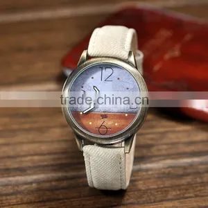 Bronze Women Copper Denim Strap Quartz High Quality Wrist Watch thumbnail-3