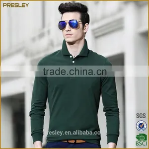 High Quality Green Long Sleeve Men Polo T-shirt With Stand Collar thumbnail-1