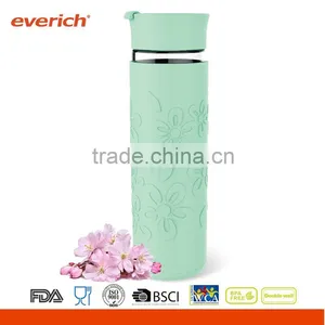 New Borosilicate Glass Bottle With Plastic Lid and Flower Silicone Sleeve Most Popular thumbnail-2