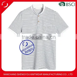 Custom Wholesale Striped Stand Collar Polo Shirt for Men thumbnail-1