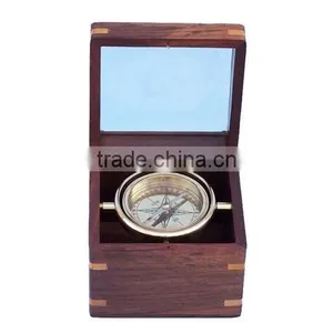 Nautical Solid Brass Lifeboat Compass With Rosewood Box 13439 thumbnail-2