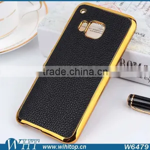 Wholesale Cell Phone Case for HTC M9 Back Cover, Litchi Skin Leather for HTC M9 Case Gold thumbnail-3