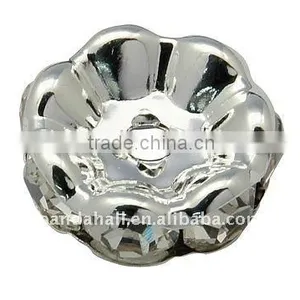Brass Rhinestone Beads, Grade A, Flat Round, Silver Color, Clear, 21x8mm, Hole: 4mm(RB-Q052-1) thumbnail-1