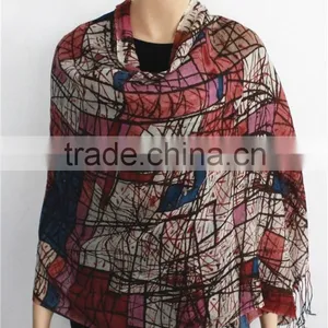 Geometry Pattern Print Wool Scarf thumbnail-2