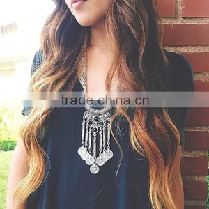 Wholesale Boho Antique African Statement Coin Long Tassel Pendants Luxury Necklace thumbnail-3