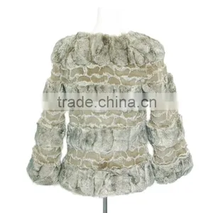 Women Rex Rabbit Fur Coats Patch Fur Coat KZ14132 thumbnail-3
